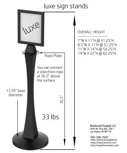 Luxe Luxury Sign Stand Spec Sheet Dimensions Weight